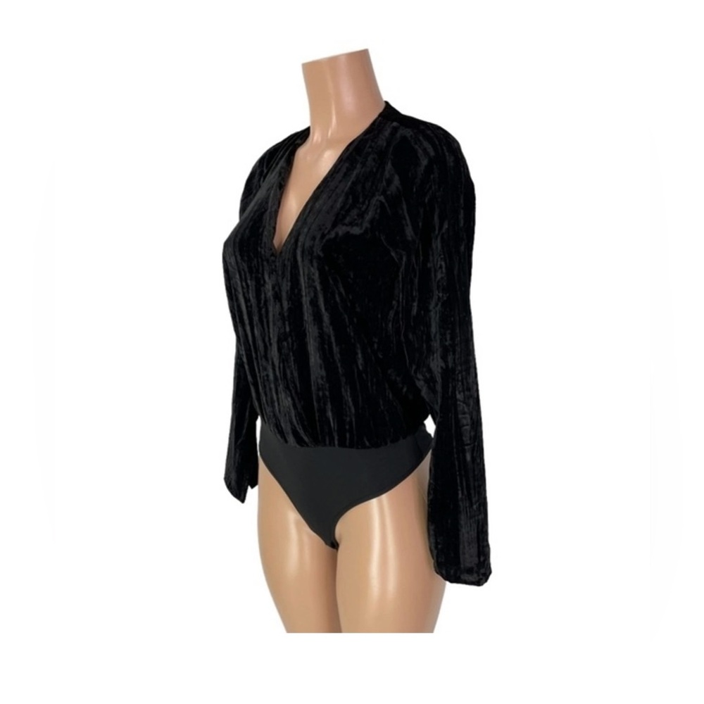 Good American Velvet Long Sleeve Wrap Bodysuit-Size:1 - Picture 3 of 4